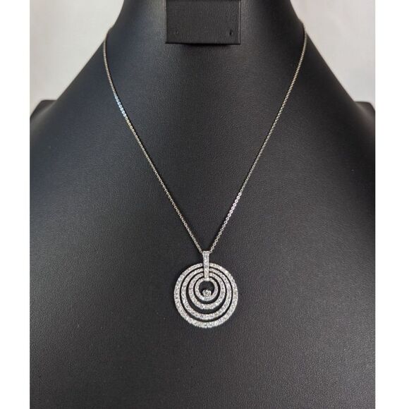 Erwin Pearl CZ Pendant Necklace Rhodium Sterling Silver 925 Signed Nested Circle - Picture 1 of 13